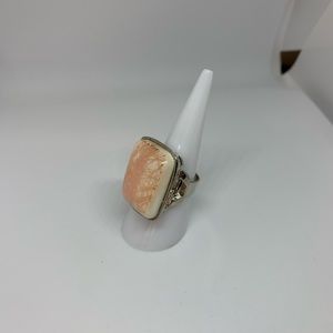 NEW Silver w White Blush Pink Large Square Ring